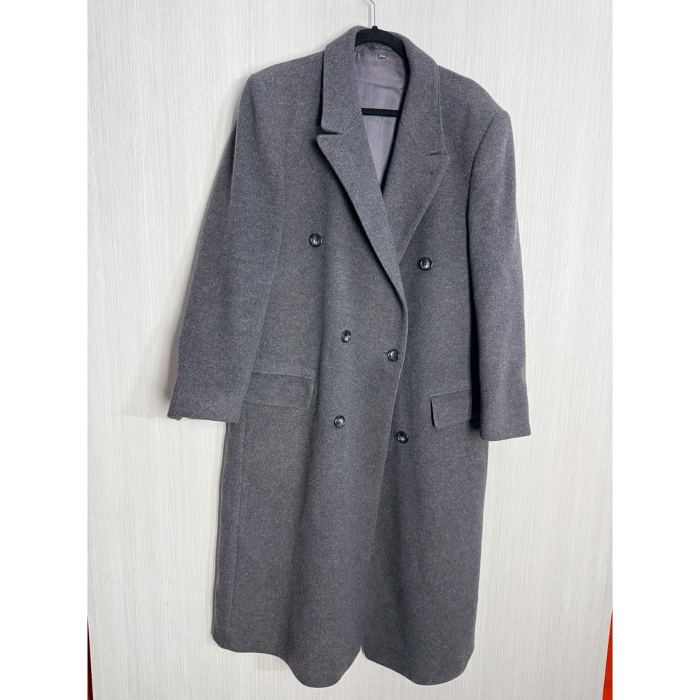 Bertolini Mens Virgin Wool Cashmere Double Breasted Overcoat Grey Long Coat 44R